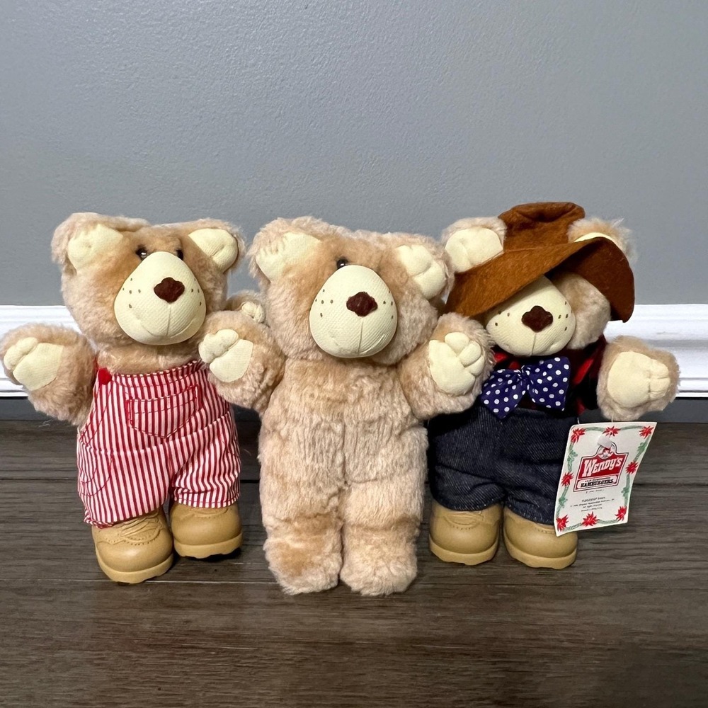 Vintage 1986 Furskins Wendys Teddy Bears Stuffed Animal Toy Bundle Lot 3 Plush